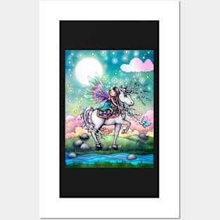 Whimsical Fairy with Unicorn Cute Art by Molly Harrison Posters and Art